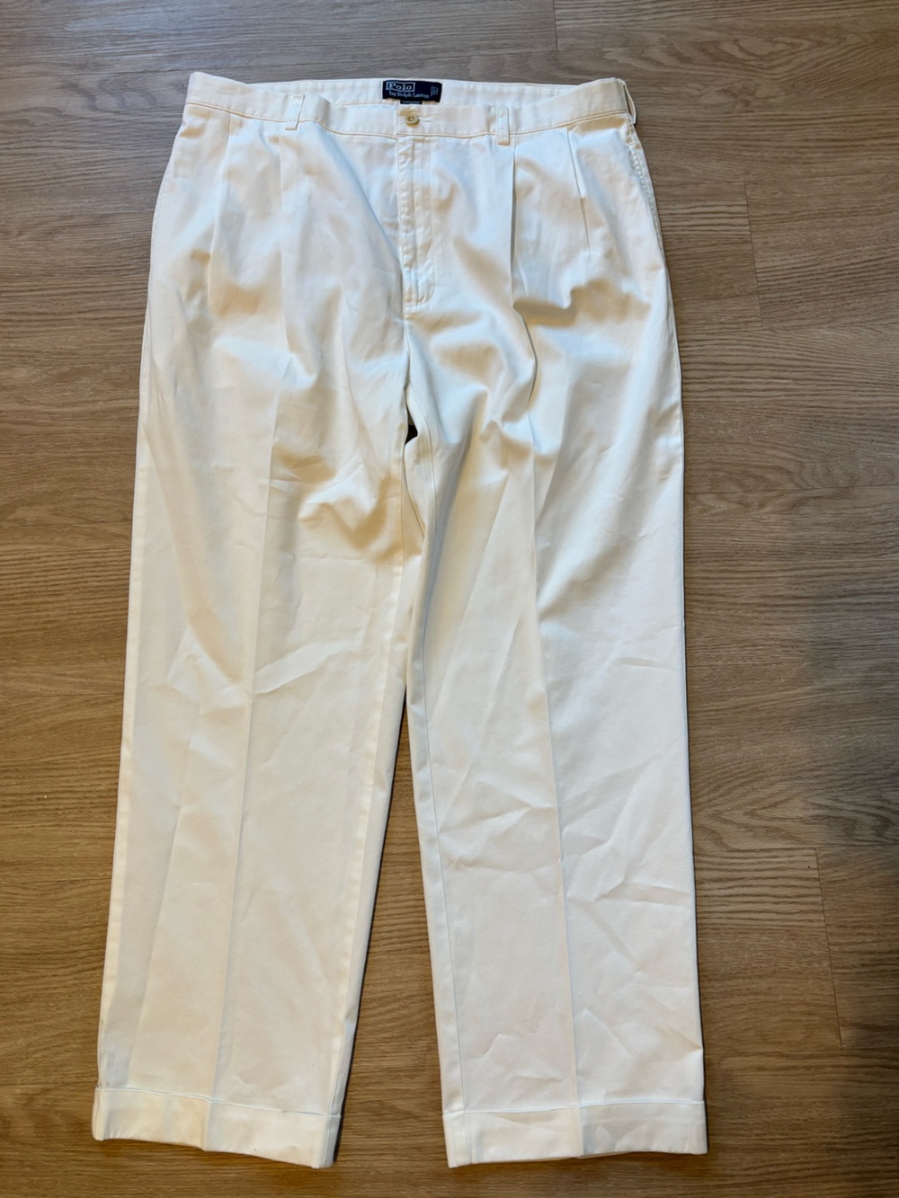 VTG Polo Ralph Lauren Men’s 40x30 Hammond Pleated Cuffed Pants CottonWhite Read*